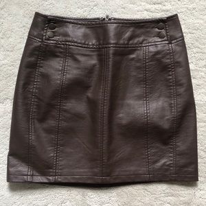 Brown Leather Mini Skirt with Zipper